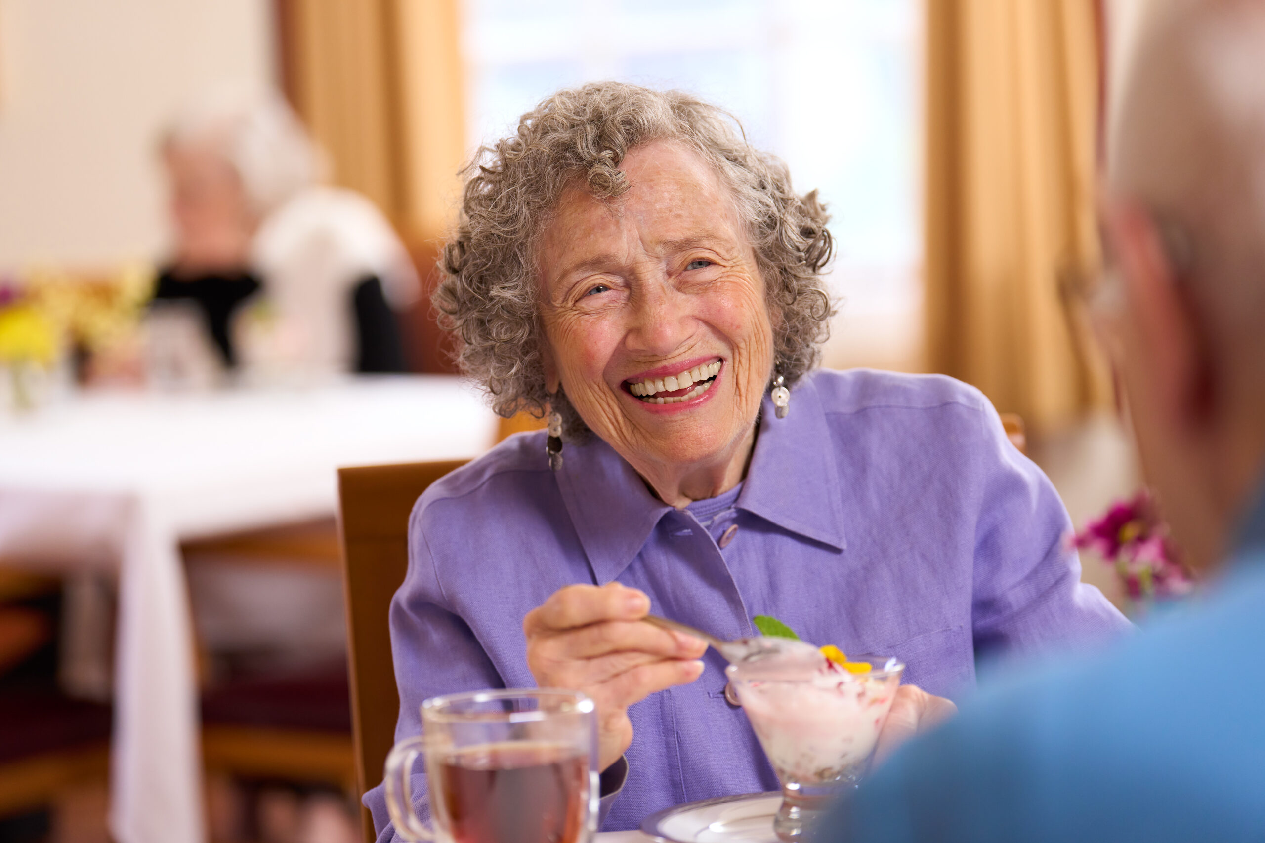 Carolyn loves the food and the amazing staff know what her favorite dessert is.